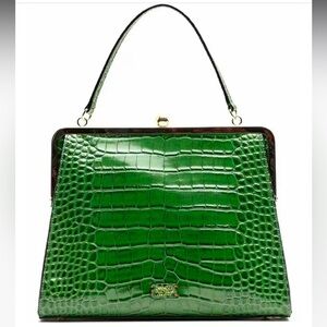 Frances Valentine Green Shoulder Bag with Crocodile Texture and Gold Closure